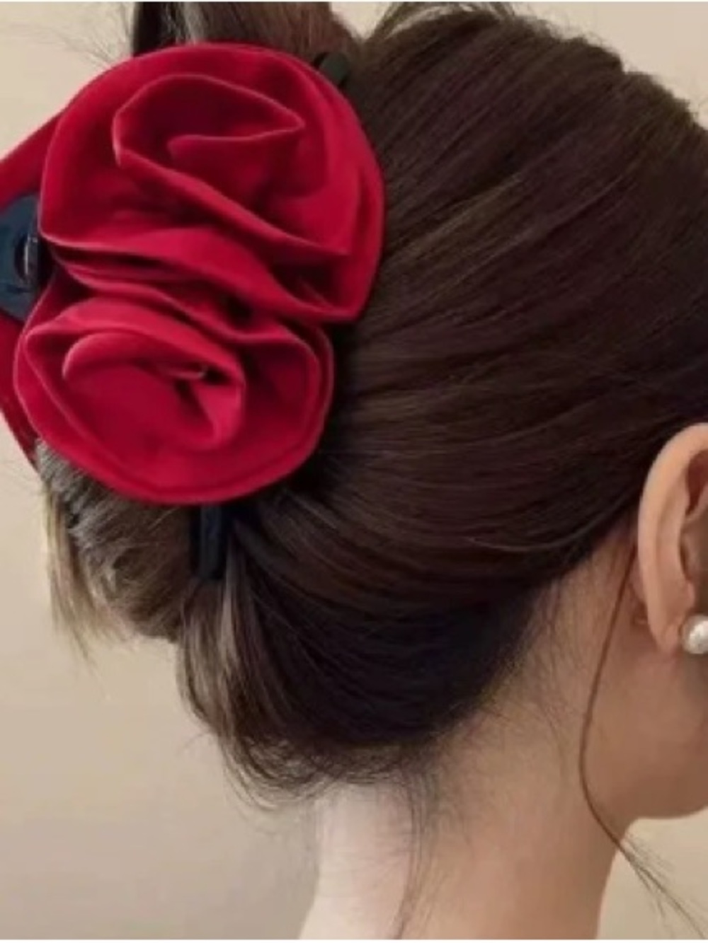 Red Floral Fabric Hair Clip for Women